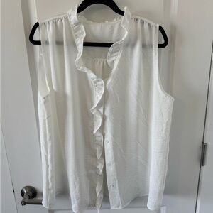 White Ruffled Sleeveless Blouse
